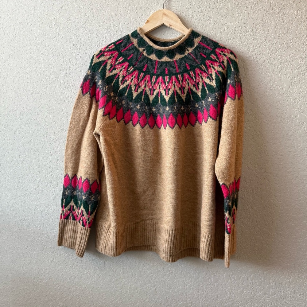 CeCe Tan Sweater with Pink and Green Pattern - Picture 1 of 4